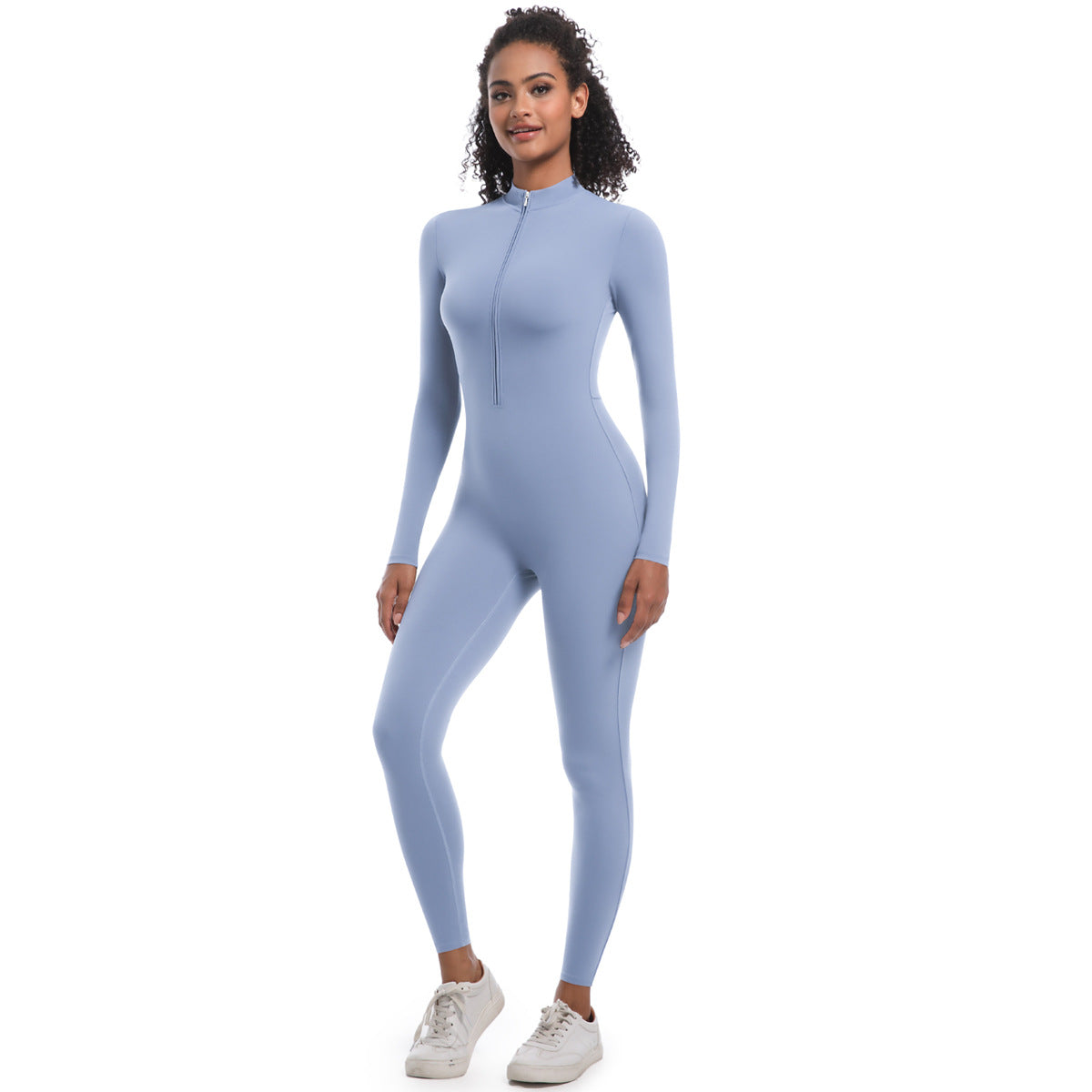Zipper Nude Feel Long Sleeve Yoga Jumpsuit High Strength Running Fitness Clothes Sports Trend One Piece Tights