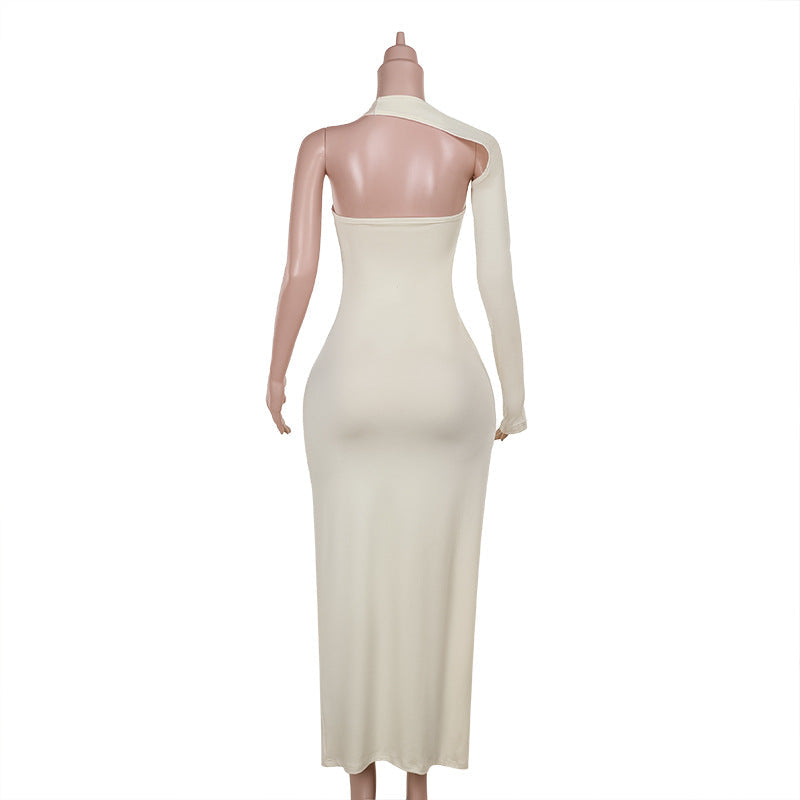 Herbst Elegante Sexy Design Aushöhlen Ausschnitt Single Sleeve Split Kleid Frauen