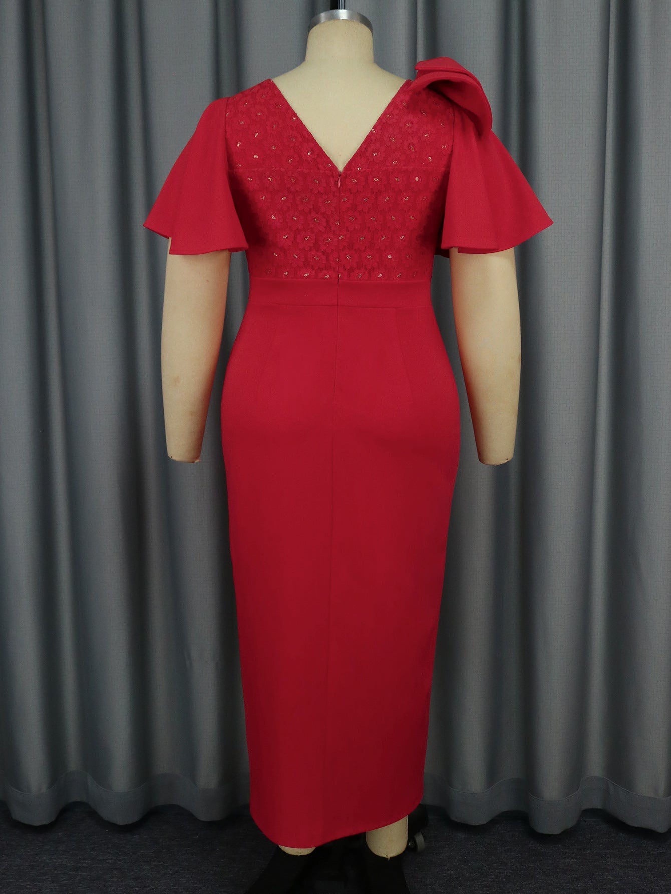 Damen Rüschen Schleife Kleid Sexy Party Spitzenkleid