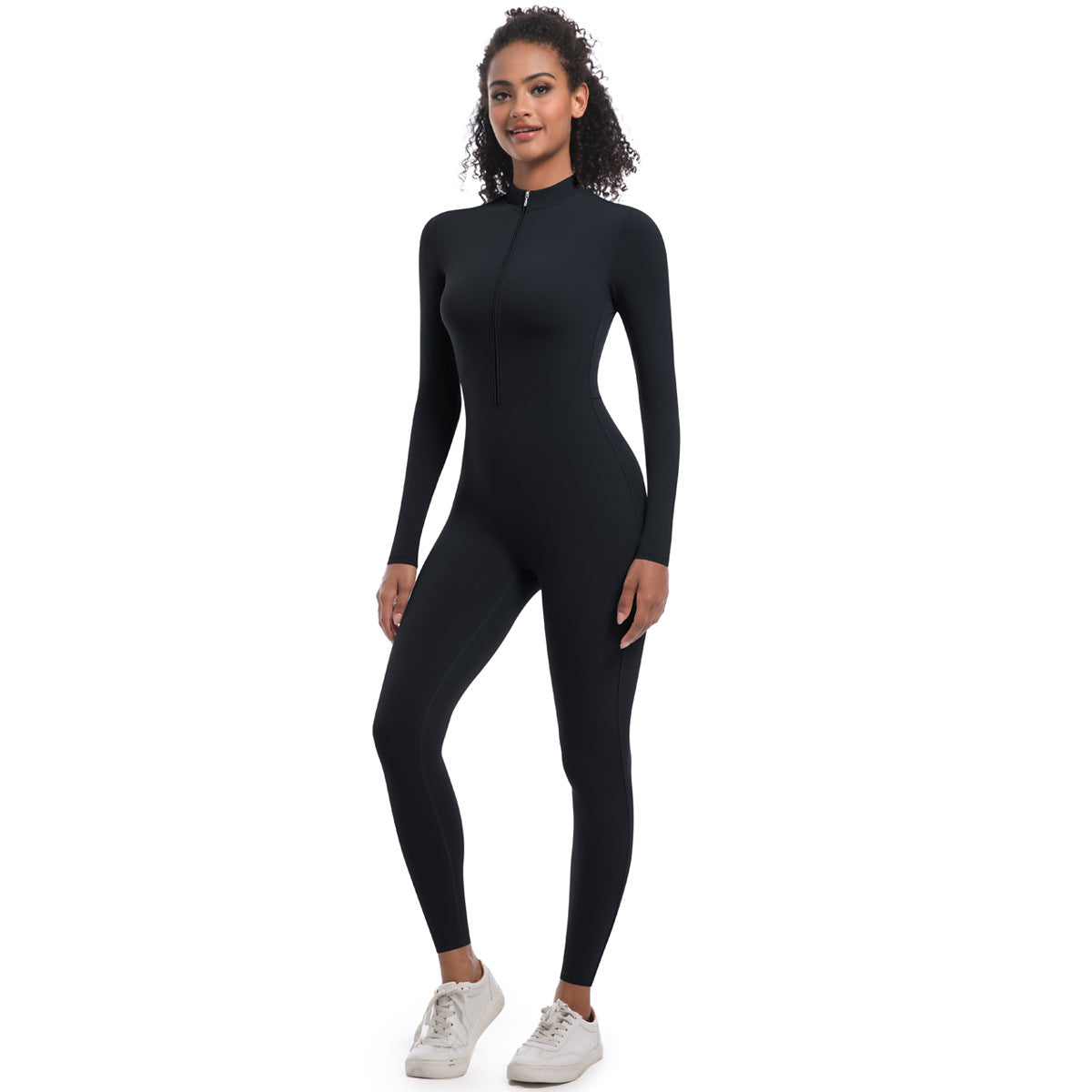 Zipper Nude Feel Long Sleeve Yoga Jumpsuit High Strength Running Fitness Clothes Sports Trend One Piece Tights