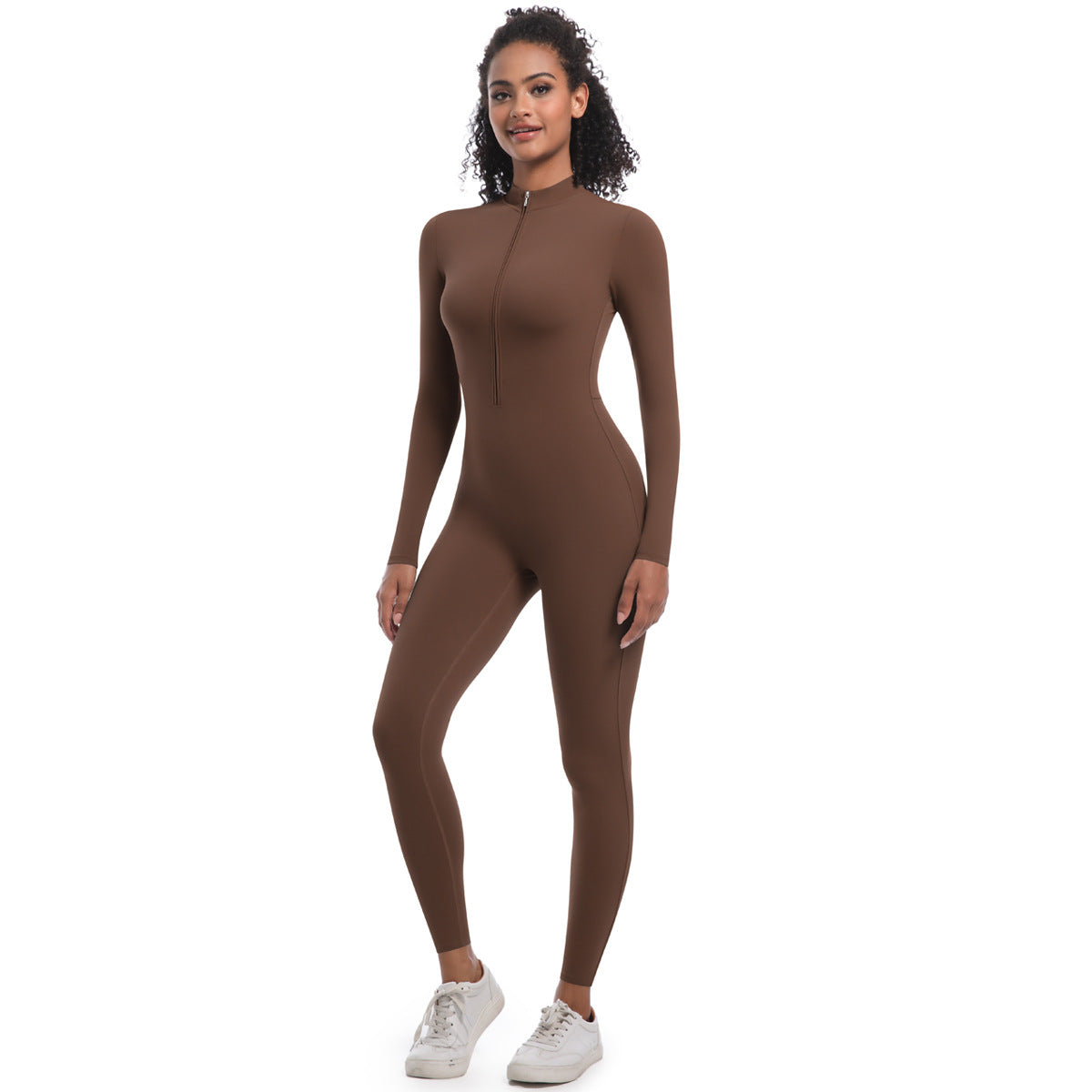 Zipper Nude Feel Long Sleeve Yoga Jumpsuit High Strength Running Fitness Clothes Sports Trend One Piece Tights