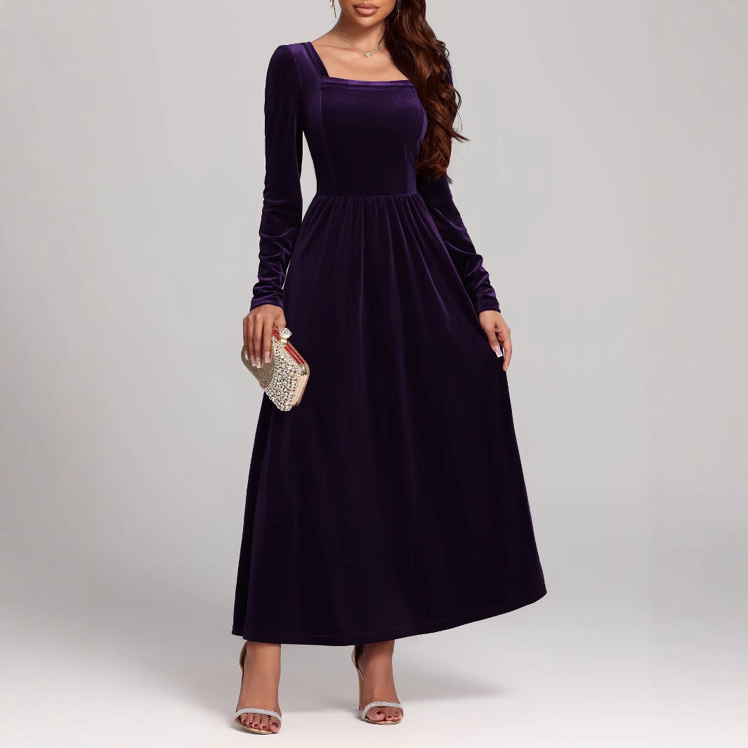 Herbst Winter Rotes Abend Maxikleid Pleuche Kleid