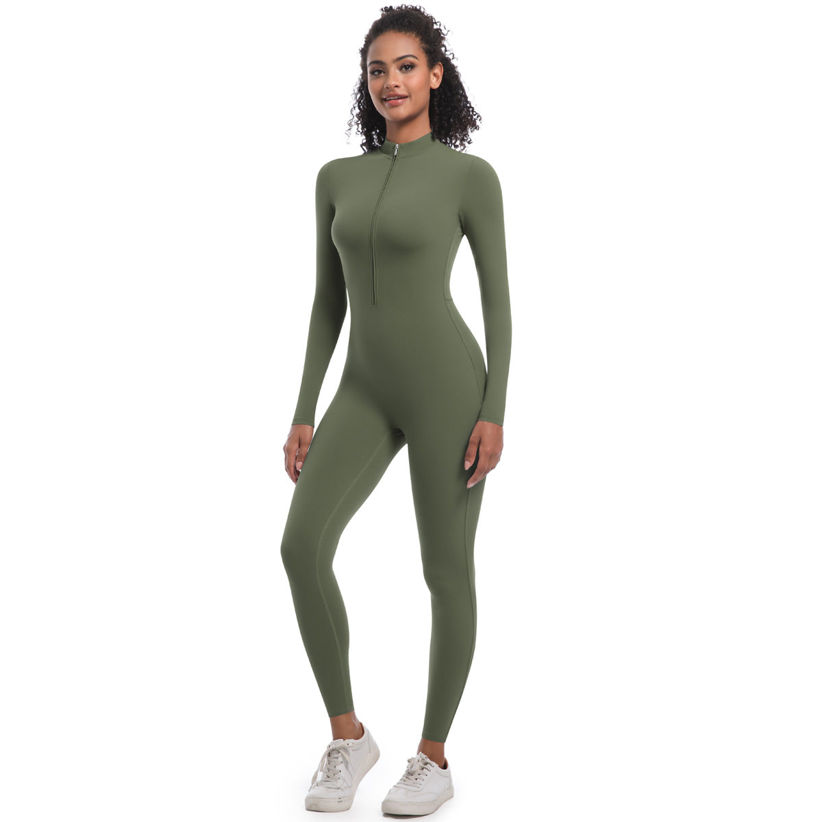 Zipper Nude Feel Long Sleeve Yoga Jumpsuit High Strength Running Fitness Clothes Sports Trend One Piece Tights