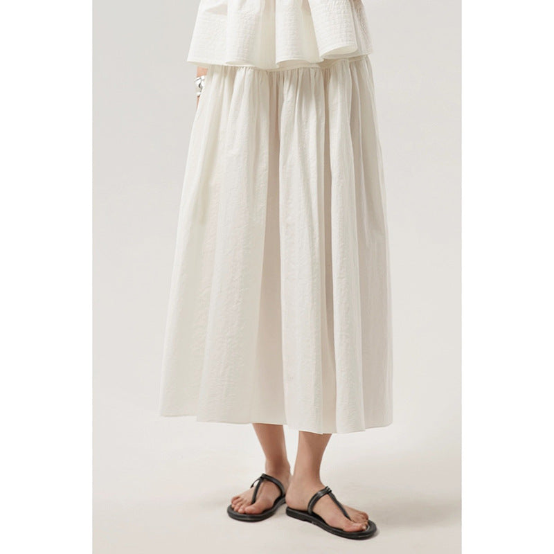 Woolen Cotton Tucker Pleats Sleeveless Bud Top Mid-length Dress Set