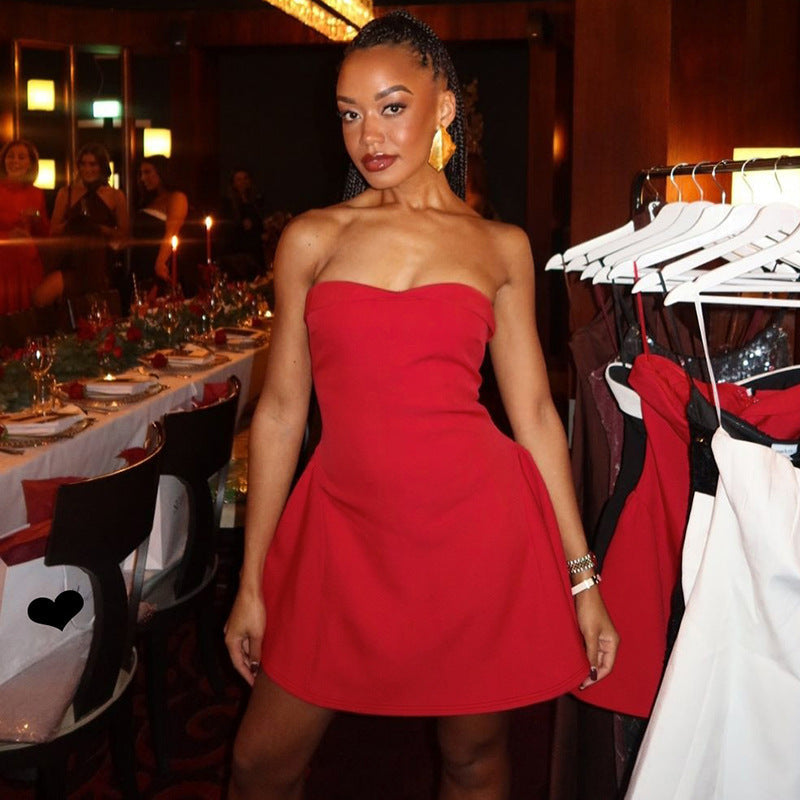 Women Winter Sexy Backless Zipper off Shoulder Tube Top Dress