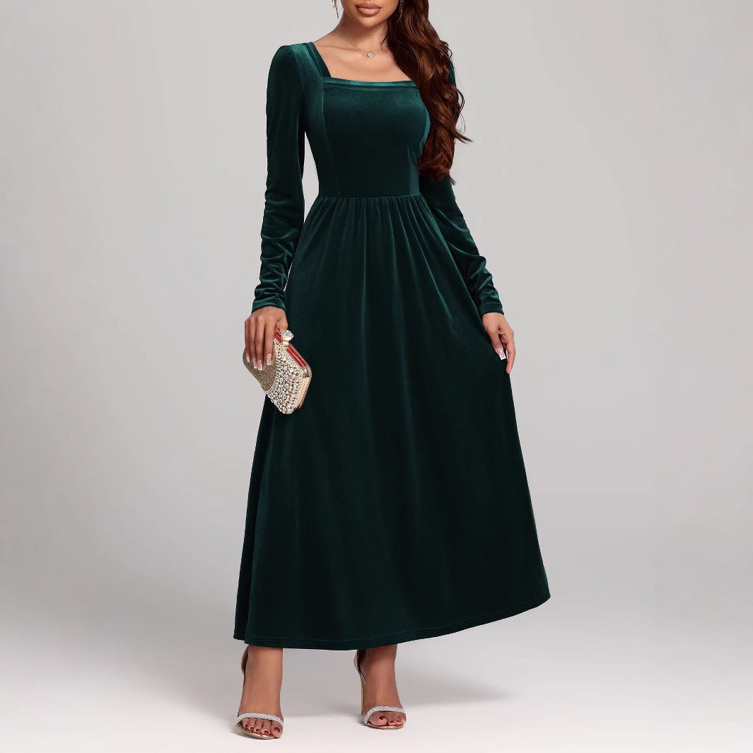 Herbst Winter Rotes Abend Maxikleid Pleuche Kleid