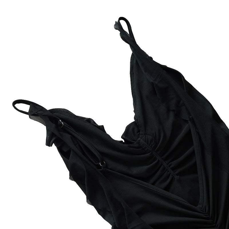 Damen Sommer Sexy Kleid V-Ausschnitt Rückenfrei Slim Fit Schultergurt Fischschwanz Abendkleid