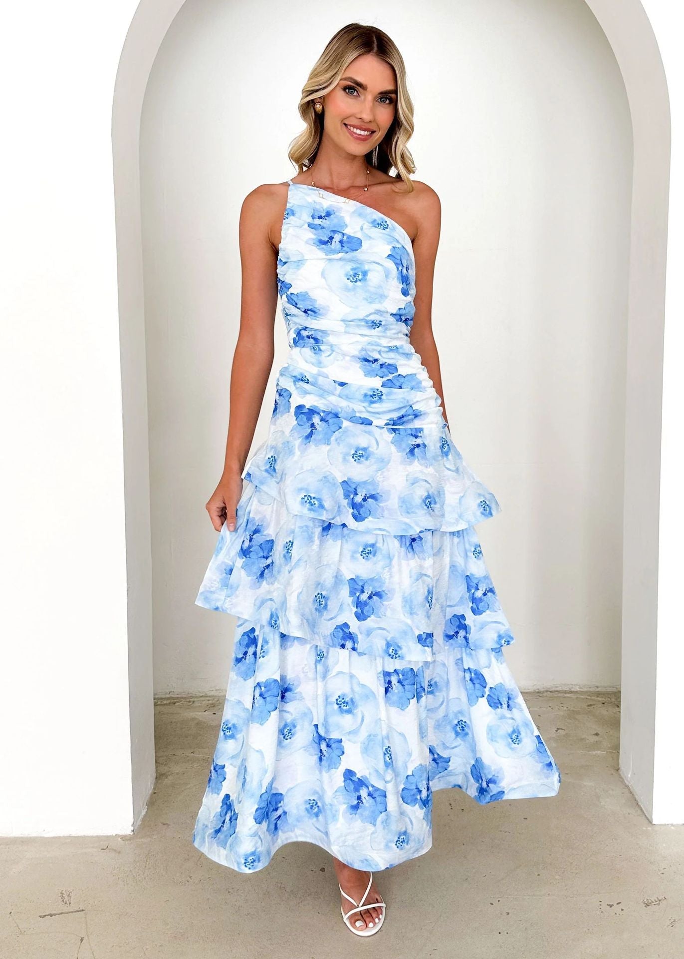 Damen Sommerkleid mit einschultriger Strumpfhalter-Print