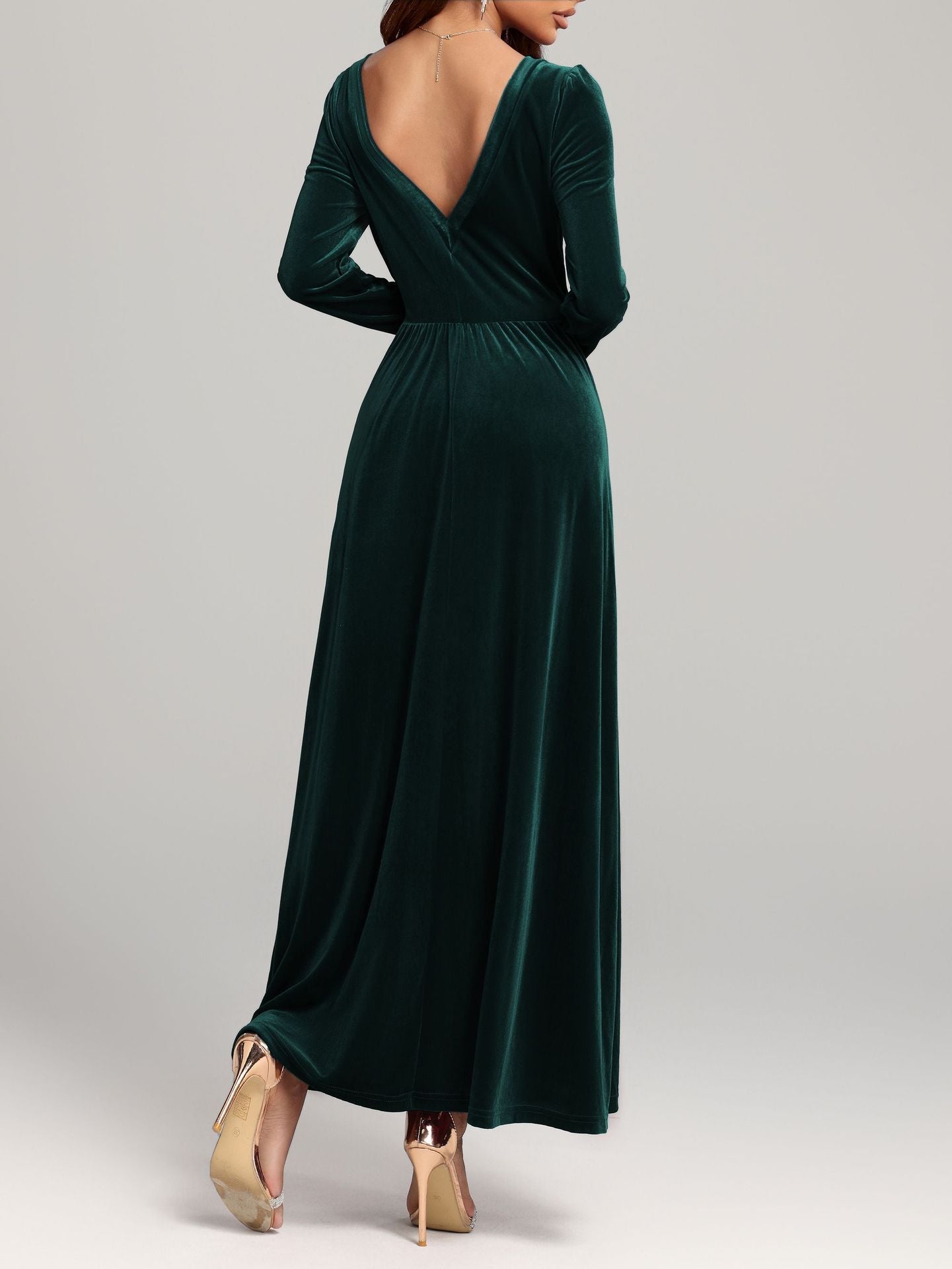 Herbst Winter Rotes Abend Maxikleid Pleuche Kleid