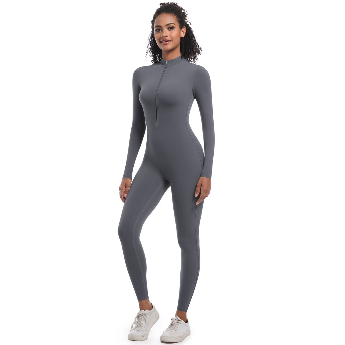 Zipper Nude Feel Long Sleeve Yoga Jumpsuit High Strength Running Fitness Clothes Sports Trend One Piece Tights