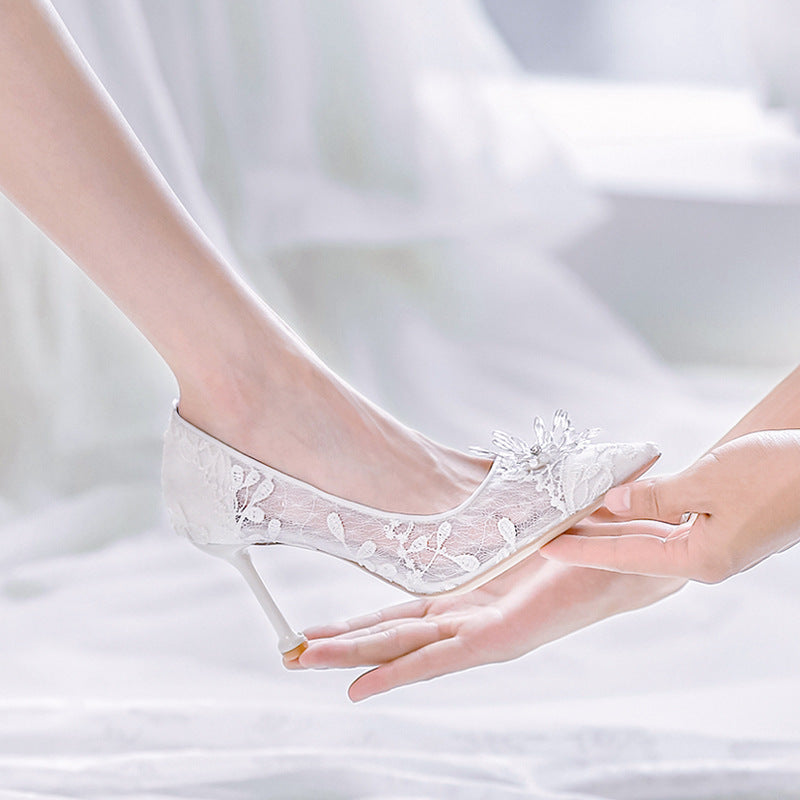 Frauen Weiß High Heels Brautkleid Kristall