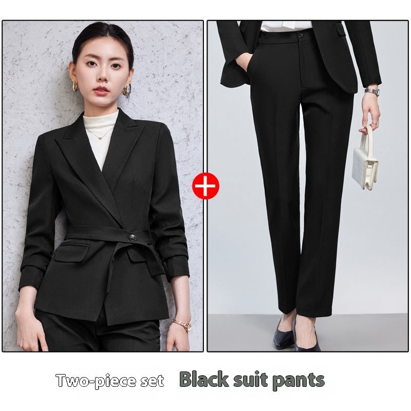 Long Sleeve Small Suit Collar Coat Women's Shirt Pants Suit