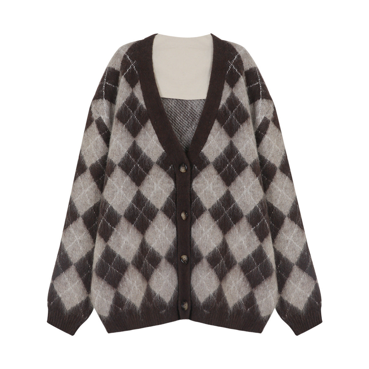 Long Wool Knitted Cardigan Top Women's Early Autumn Temperament Wild Loose Plaid Sweater Coat