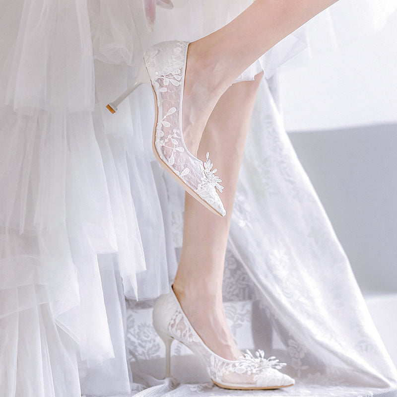 Frauen Weiß High Heels Brautkleid Kristall
