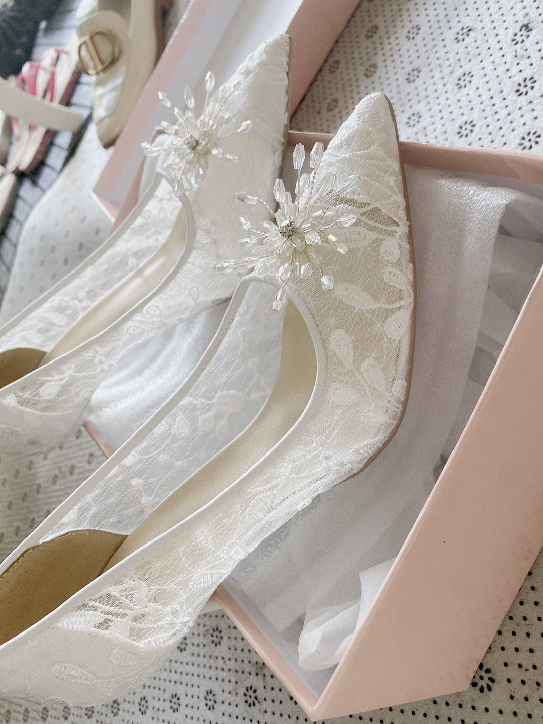 Frauen Weiß High Heels Brautkleid Kristall