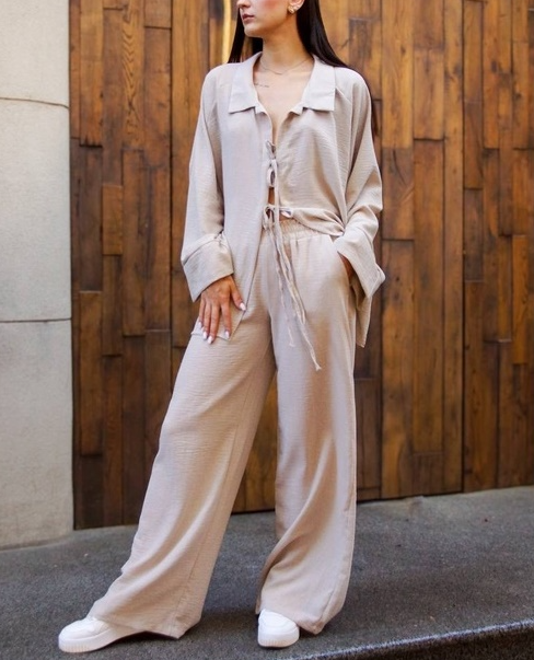 Women's Cotton and Linen Long-sleeved Suit