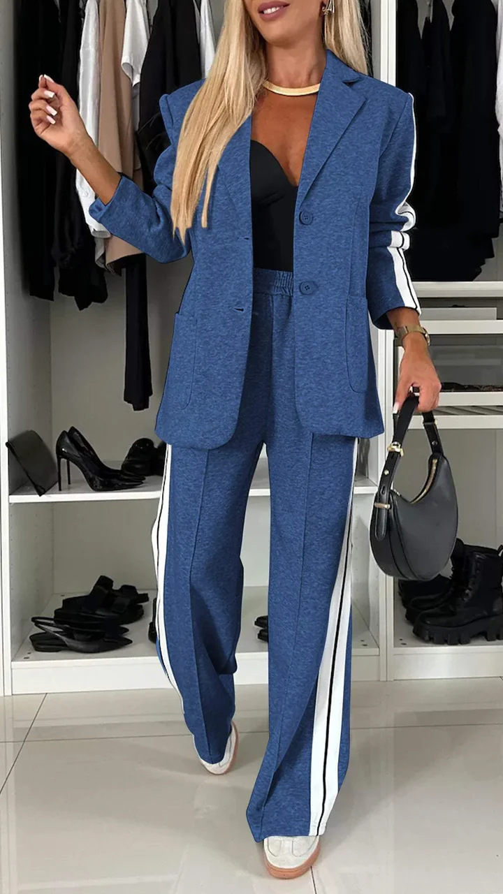 Women's Lapel Long Sleeve Casual Suit blue