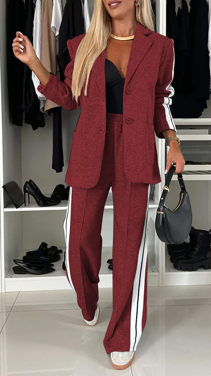 Women's Lapel Long Sleeve Casual Suit wine red