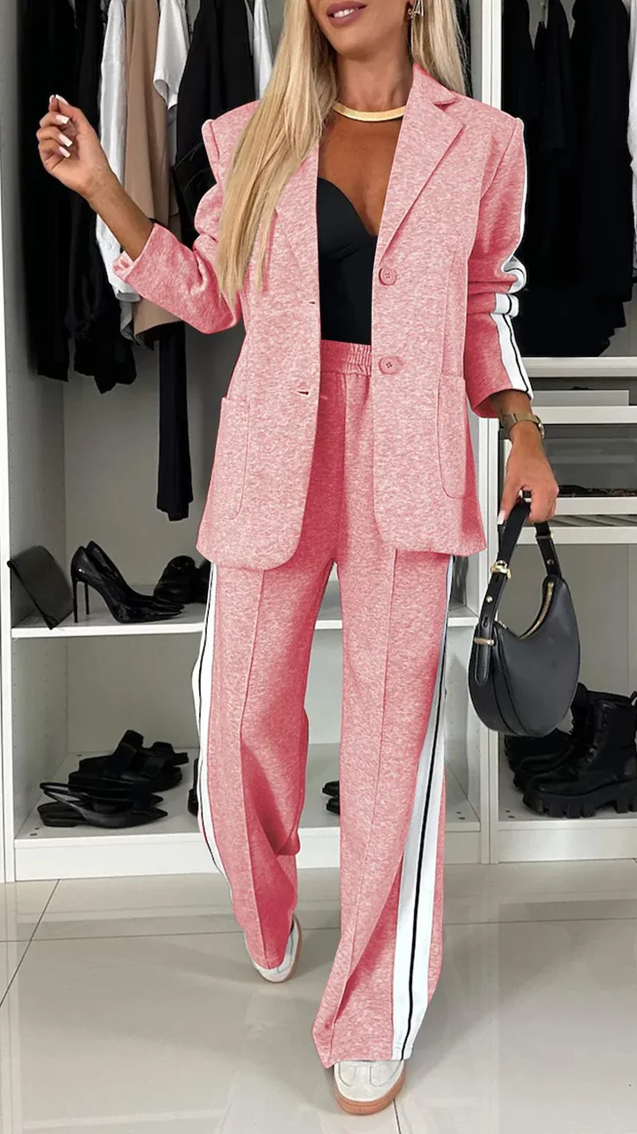 Women's Lapel Long Sleeve Casual Suit pink