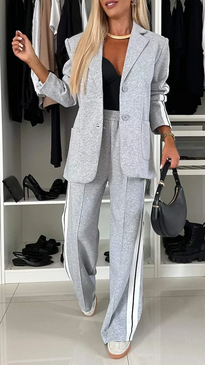 Women's Lapel Long Sleeve Casual Suit grey