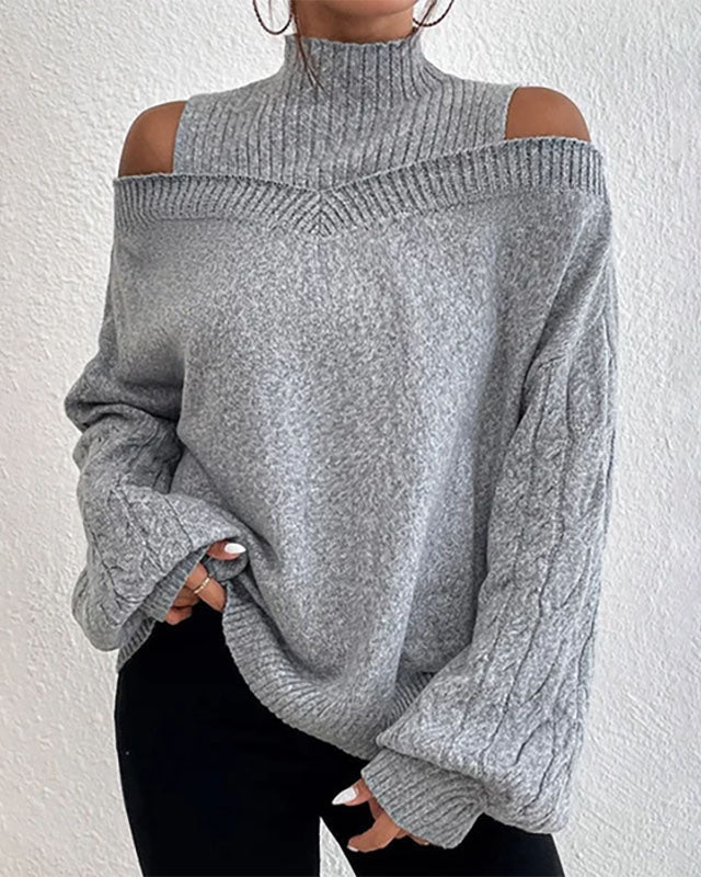 Drop shoulder design women's lantern sleeve sweater