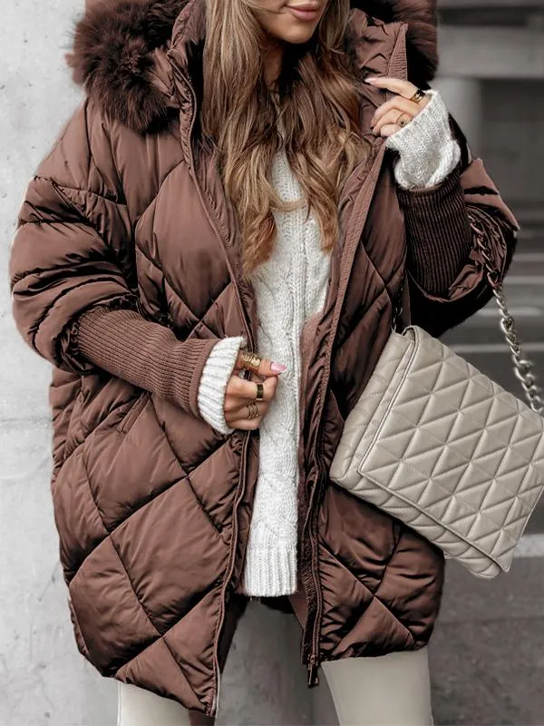 Ladies Winter Zipper Hooded Diamond Extra Set brown