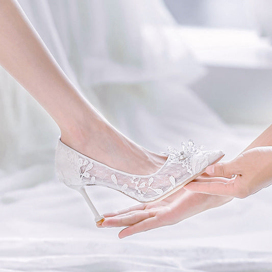 Frauen Weiß High Heels Brautkleid Kristall