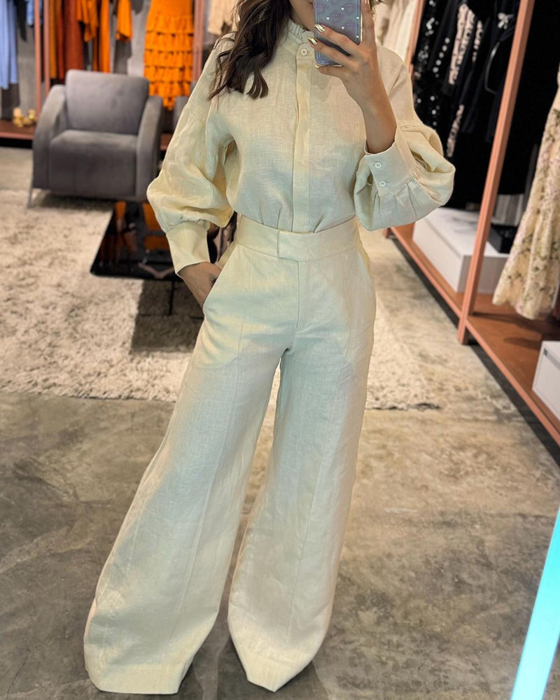 Casual long-sleeved solid color two-piece suit