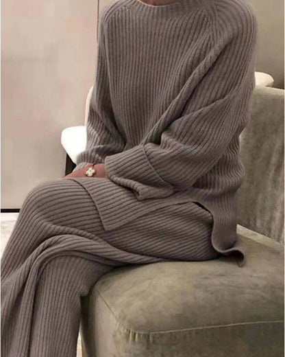 Long Sleeve Solid Color Knit Casual Two Piece Knit Sweater