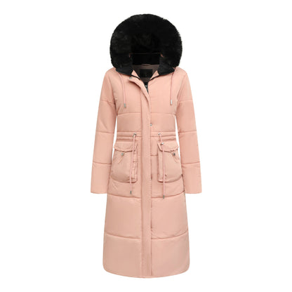 Women's Cotton Jacket Drawstring Cinched Hoodie Fleece-lined Warm