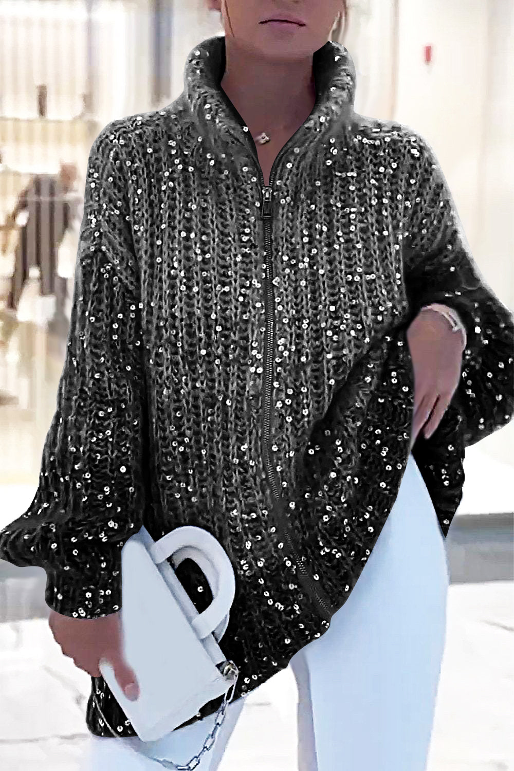 Women's Sparkling Sweater Cardigan Black