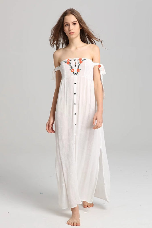 Ärmelloses Sommerkleid mit bestickten Knöpfen und Blumenmuster für Damen