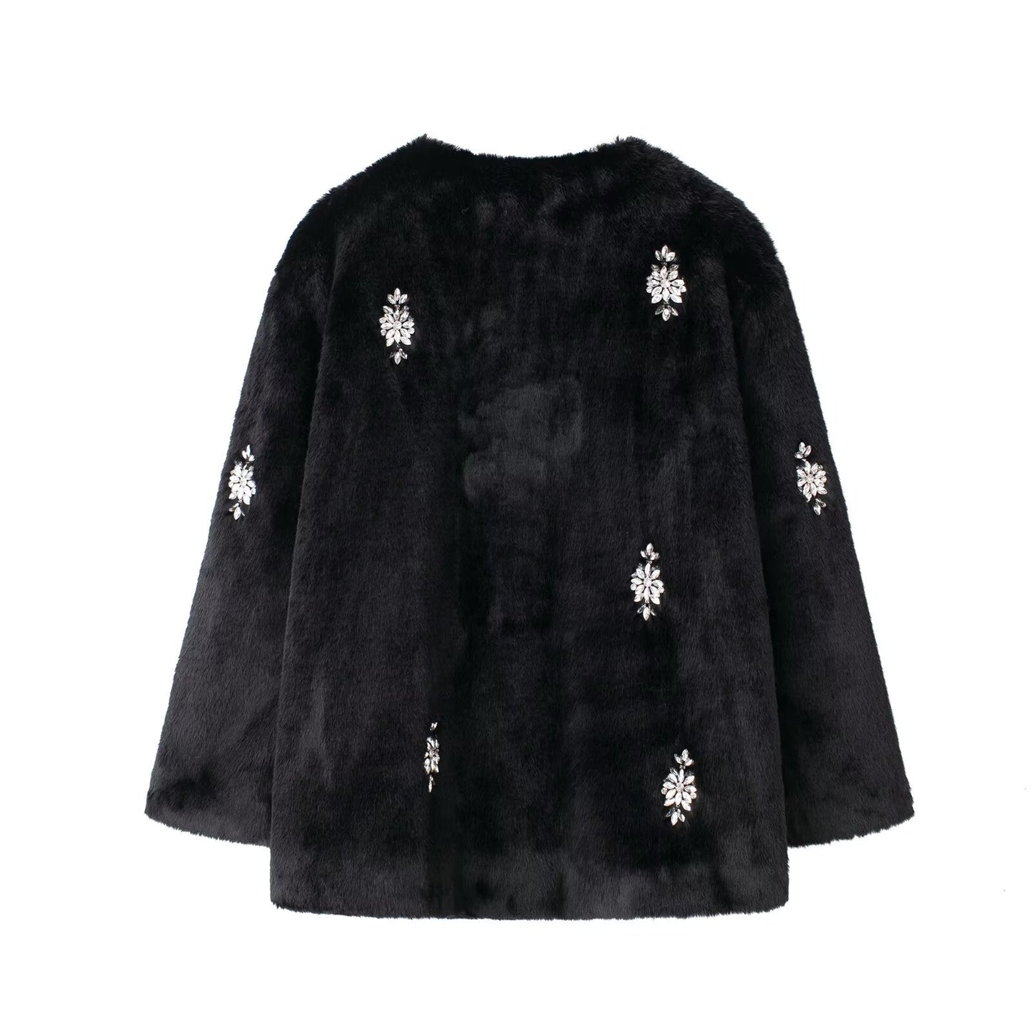 Women Clothing Autumn Winter Jewelry String Ornament Artificial Fur Overcoat Coat