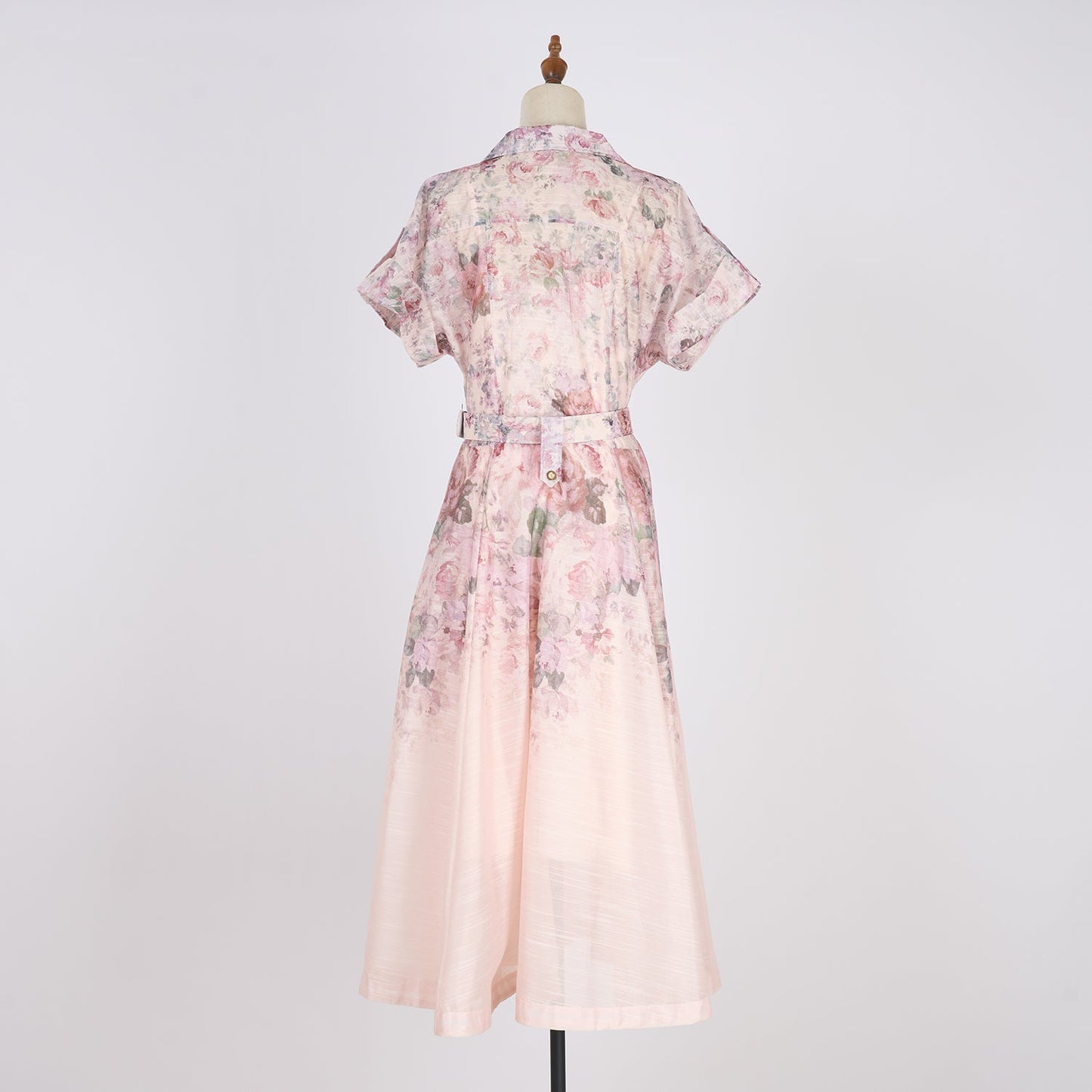 Women Floral Stitching Button Street A dress Silk Linen Two Piece Dress