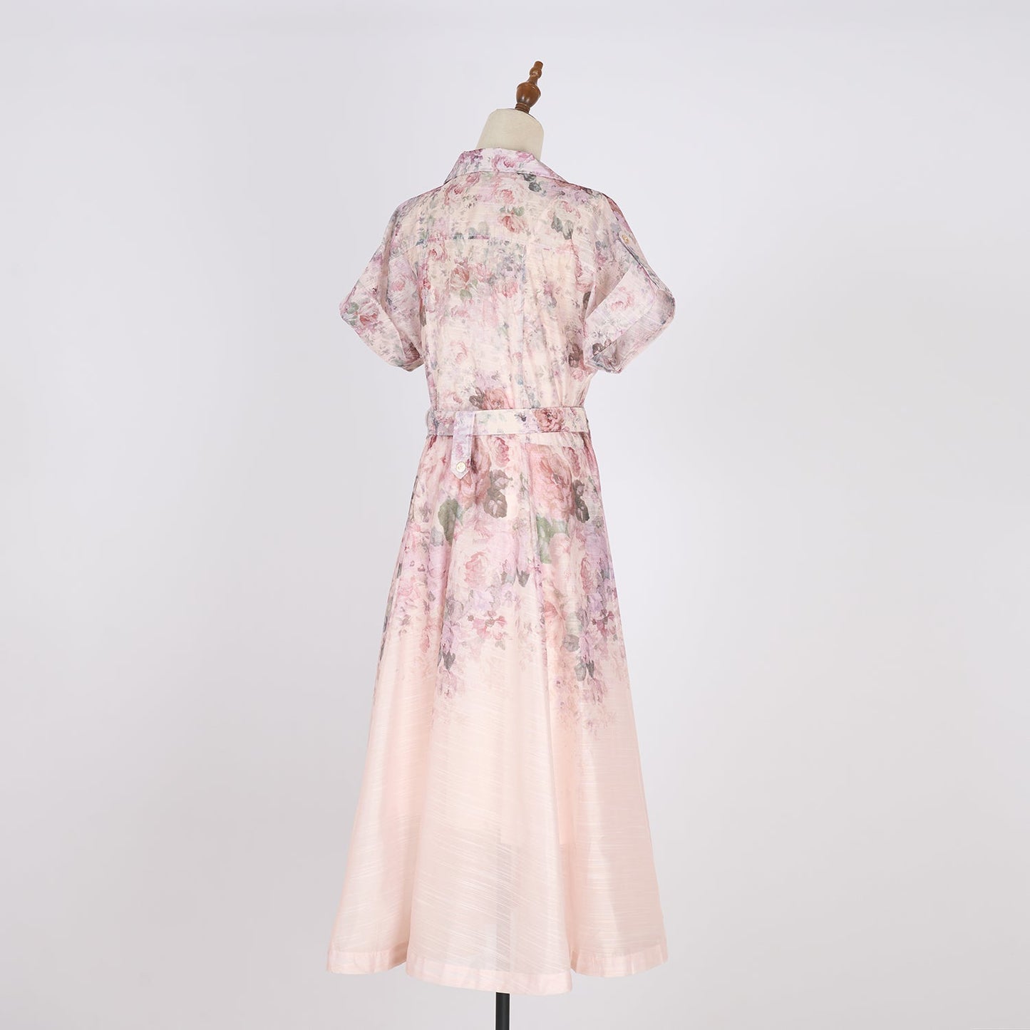 Women Floral Stitching Button Street A dress Silk Linen Two Piece Dress