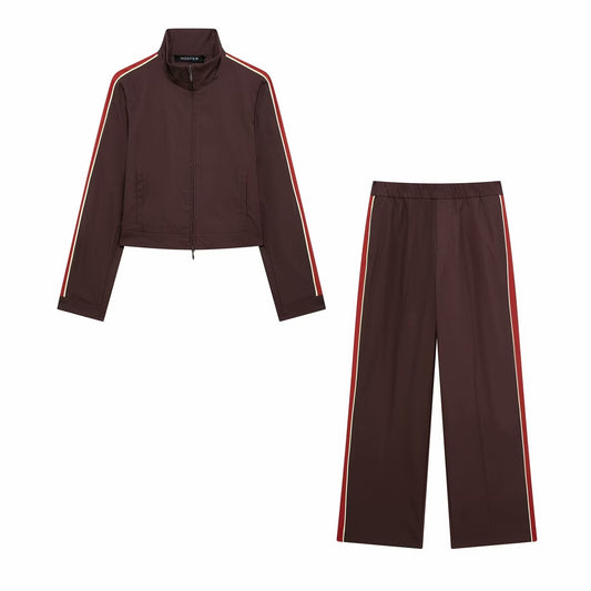 Women Side Striped Pants Coat Two Piece Sets