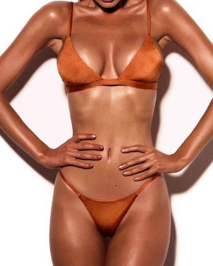 Split strap solid color swimsuit