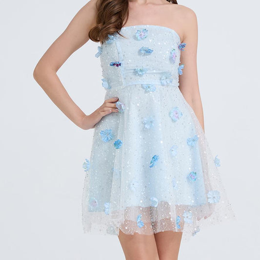 Frauen Stickerei Bead Studded Dreidimensionale Blume Hohe Taille Kleid Garn Shag Kleid