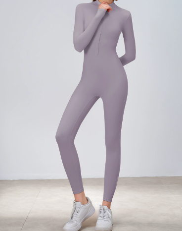 Zipper Nude Feel Long Sleeve Yoga Jumpsuit Strength Fitness Exercise One Piece Bodysuit Jumpsuit