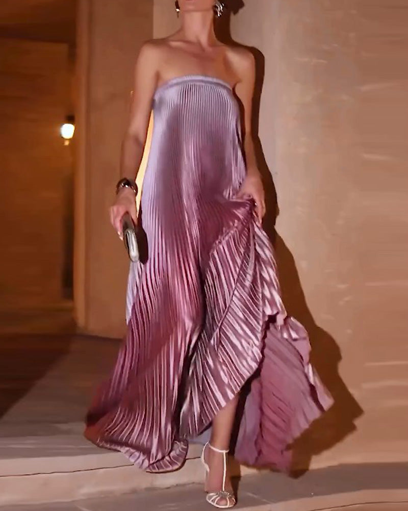 Sleeveless tube top mermaid color pleated dress