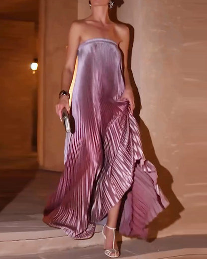 Sleeveless tube top mermaid color pleated dress