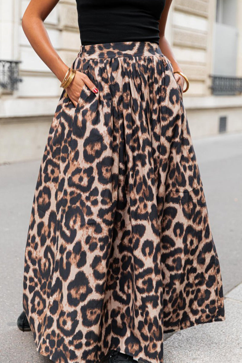 Casual Leopard Pocket Loose High Waist Type A Full Print Bottoms