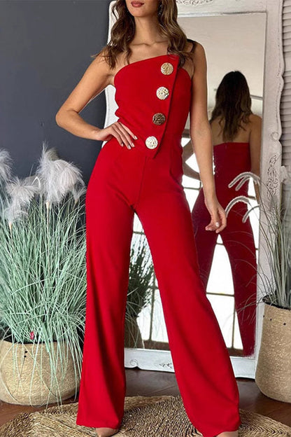 Sexy Jumpsuits mit unregelmäßigen, trägerlosen Knöpfen und normaler Passform (6 Farben)