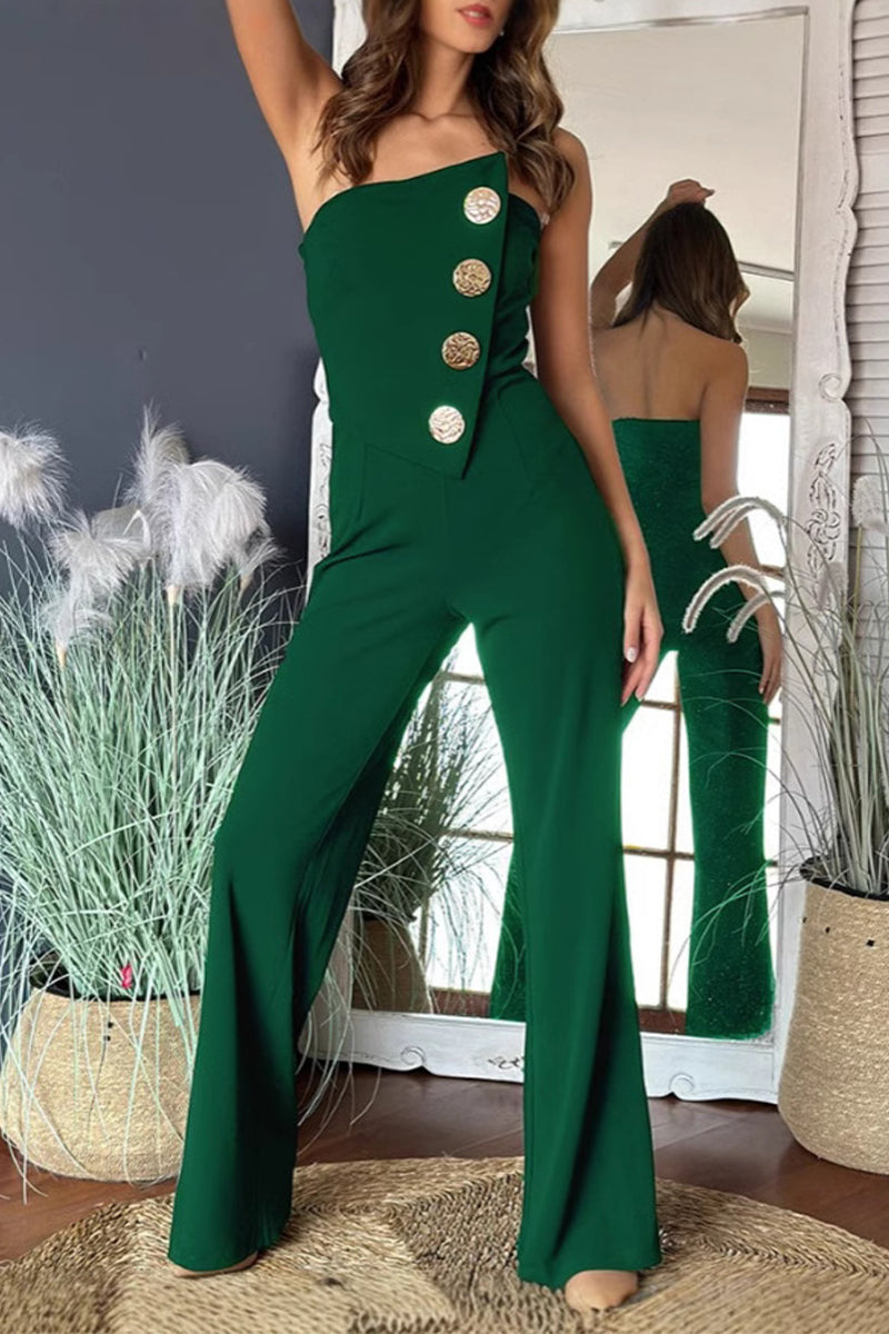 Sexy Jumpsuits mit unregelmäßigen, trägerlosen Knöpfen und normaler Passform (6 Farben)