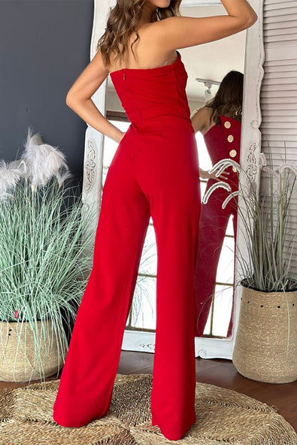 Sexy Jumpsuits mit unregelmäßigen, trägerlosen Knöpfen und normaler Passform (6 Farben)