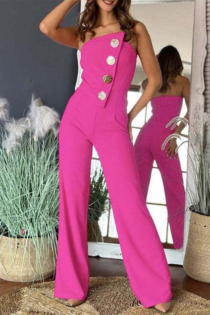 Sexy Jumpsuits mit unregelmäßigen, trägerlosen Knöpfen und normaler Passform (6 Farben)