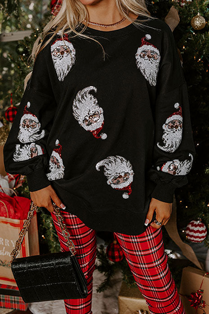 Casual Party Santa Claus Sequins O Neck Sweats