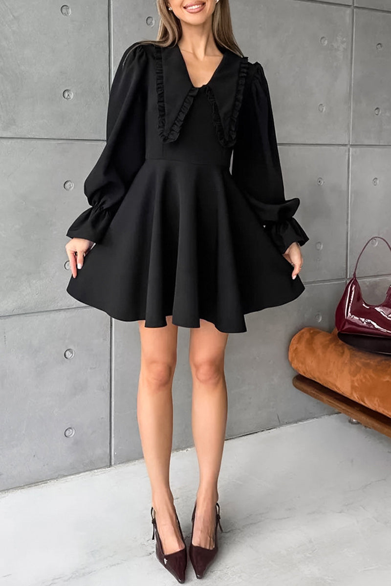 Elegant Solid Color Patchwork Zipper Peter Pan Collar A Line Dresses