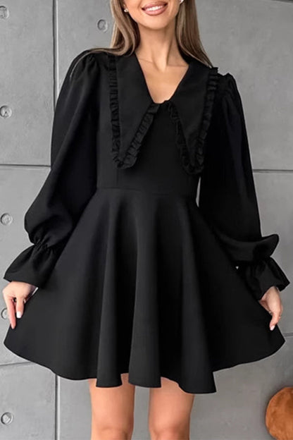 Elegant Solid Color Patchwork Zipper Peter Pan Collar A Line Dresses