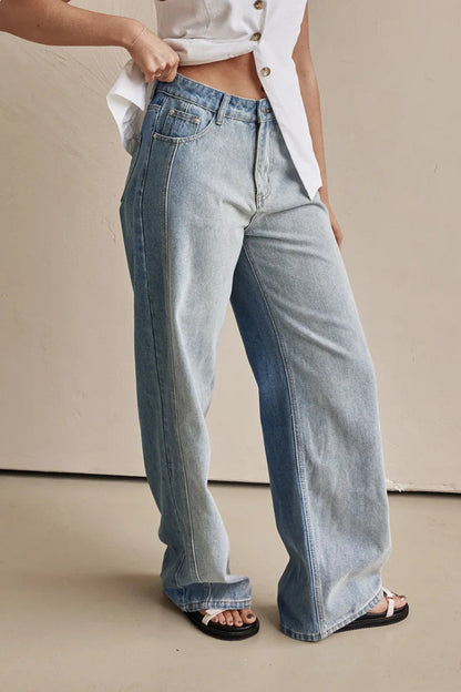 Casual Solid Color Distressed Contrast High Waist Loose Denim Jeans